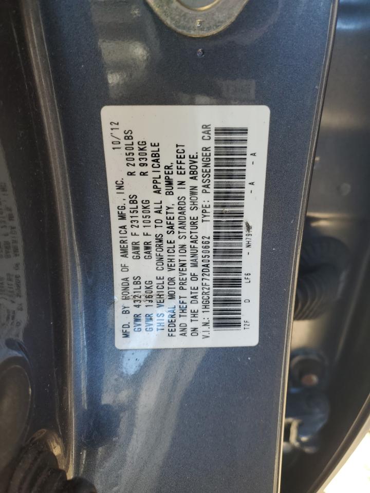 2013 Honda Accord VIN 1HGCR2F72DA050662 Copart auction photo, side damage thumbnail 12