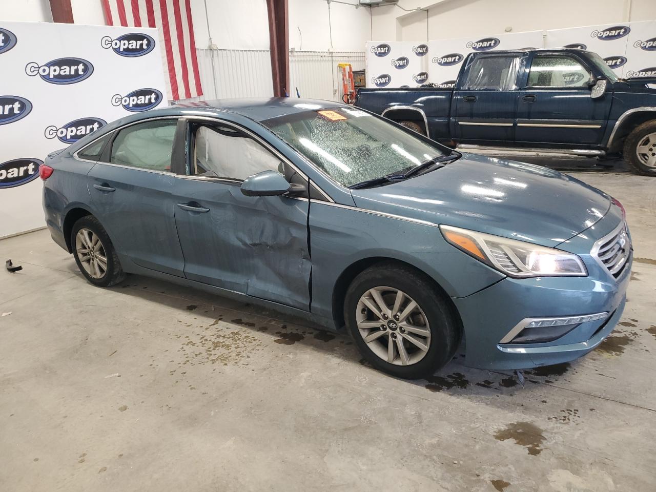 2015 Hyundai Sonata VIN 5NPE24AF0FH169649 Copart auction photo, side / front end damage thumbnail 4