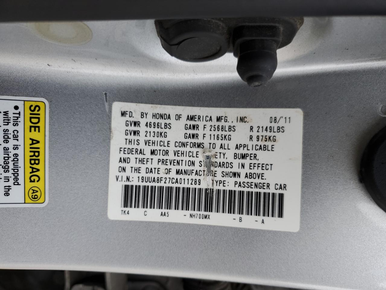 2012 Acura TL VIN 19UUA8F27CA011289 Copart auction photo, front end damage thumbnail 13