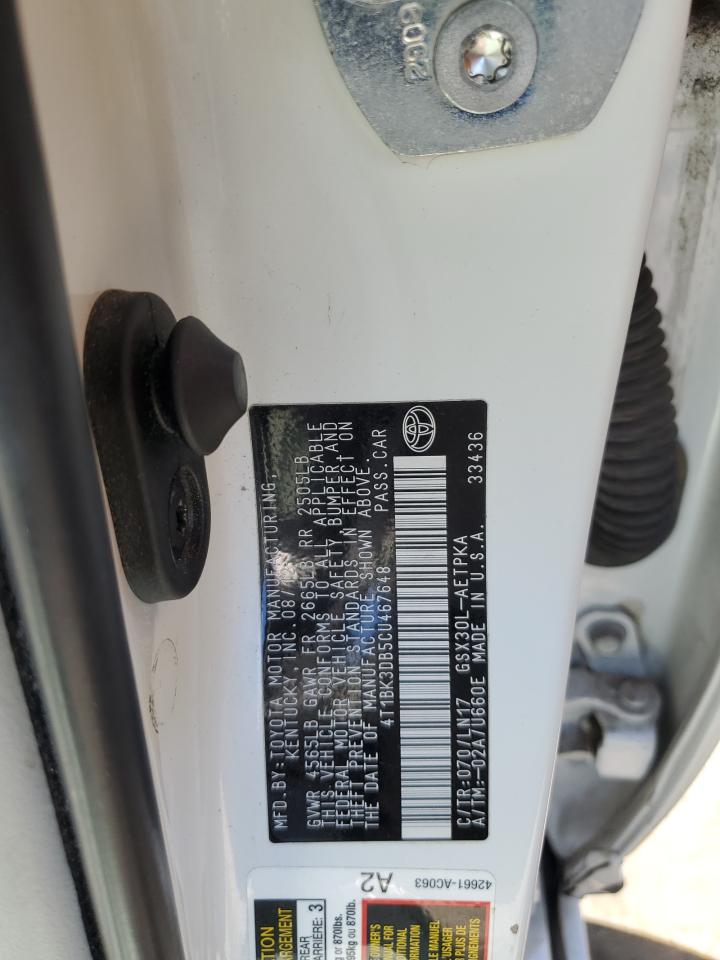 2012 Toyota Avalon VIN 4T1BK3DB5CU467648 Copart auction photo, rear end / side damage thumbnail 13