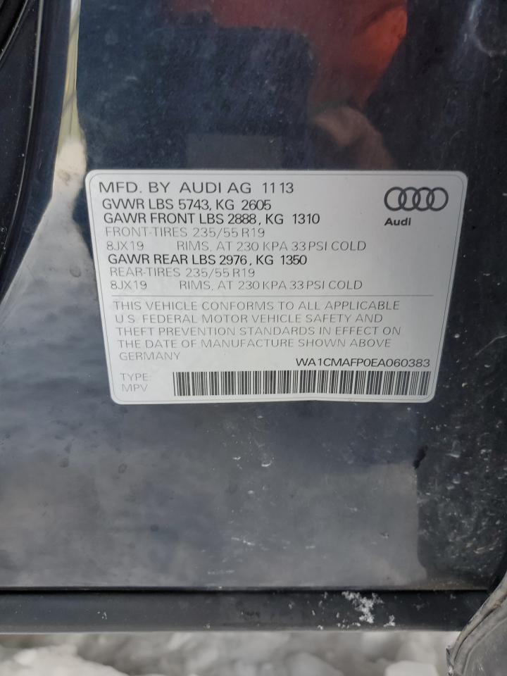 2014 Audi Q5 VIN WA1CMAFP0EA060383 Copart auction photo, front end / minor dent/scratches damage thumbnail 14
