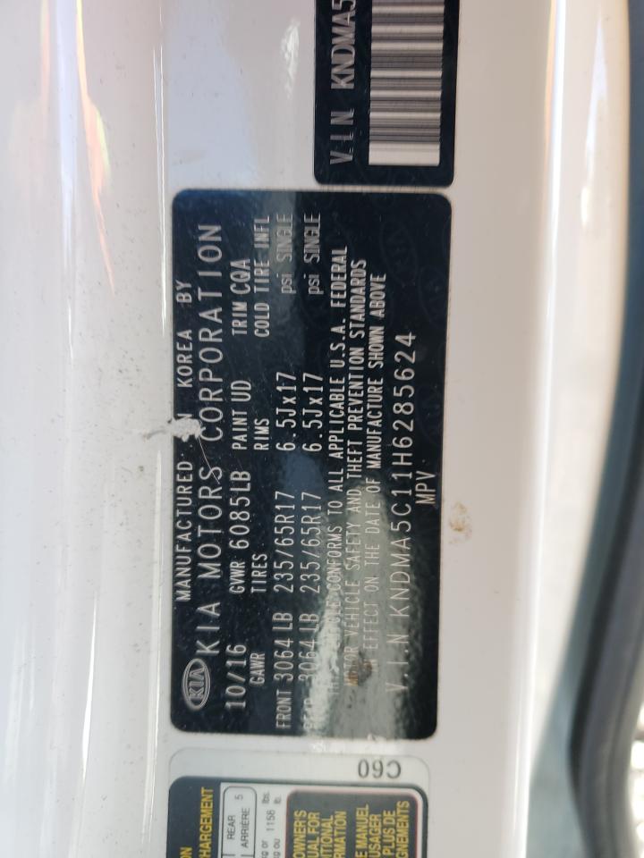 2017 KIA Sedona VIN KNDMA5C11H6285624 Copart auction photo, vandalism damage thumbnail 13