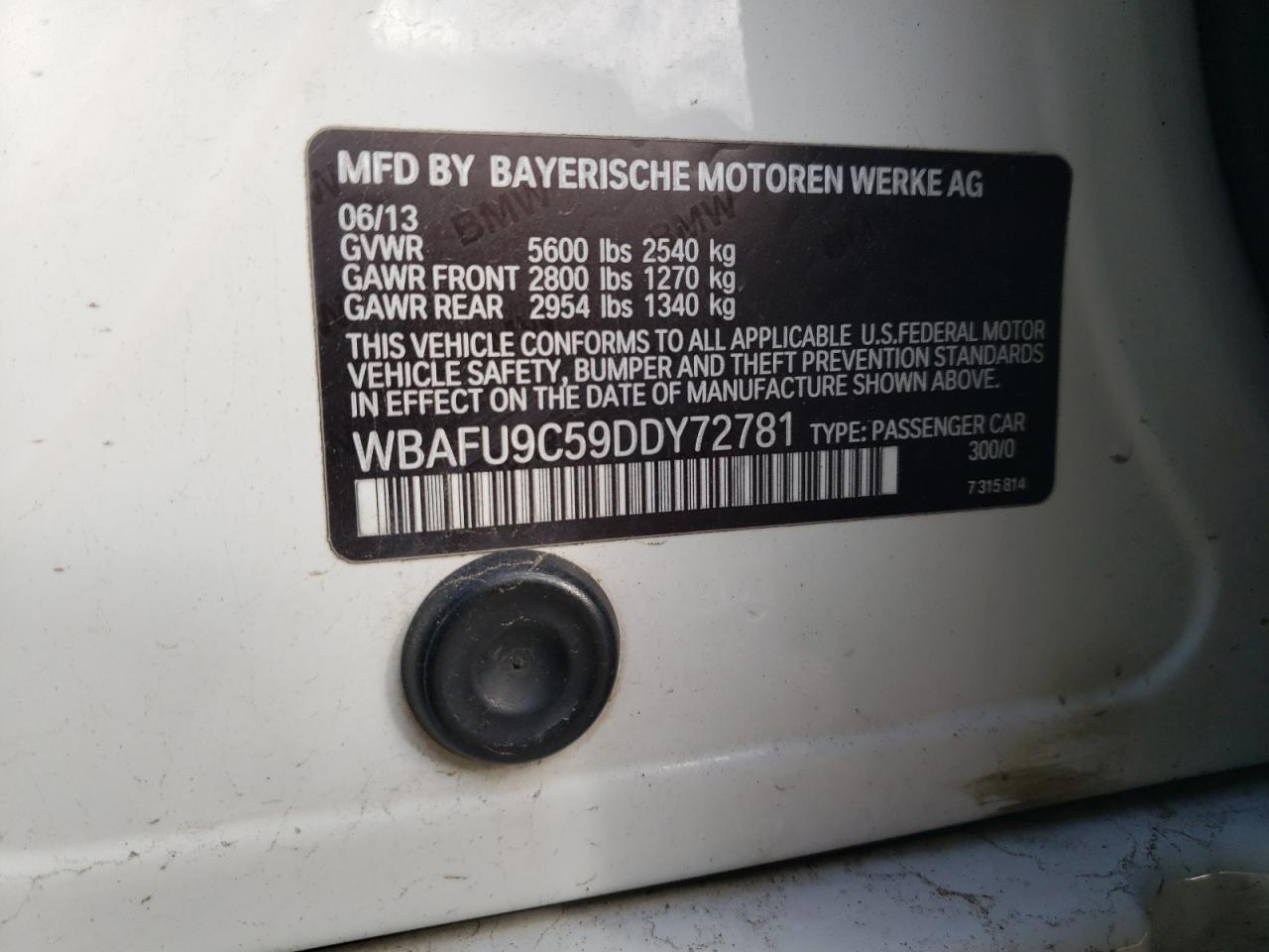 2013 BMW 5er VIN WBAFU9C59DDY72781 Copart auction photo, minor dent/scratches damage thumbnail 12
