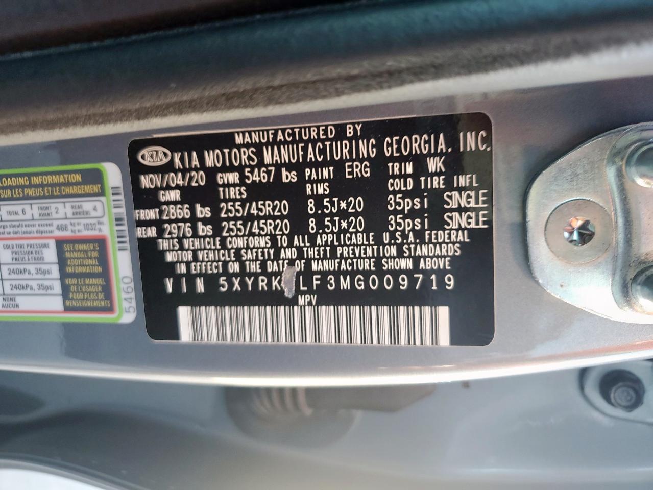 2021 KIA Sorento VIN 5XYRKDLF3MG009719 Copart auction photo, side damage thumbnail 14