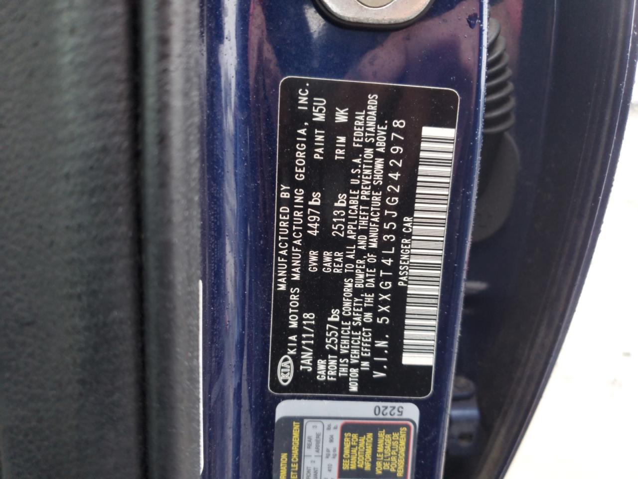 2018 KIA Optima VIN 5XXGT4L35JG242978 Copart auction photo, rear end damage thumbnail 12