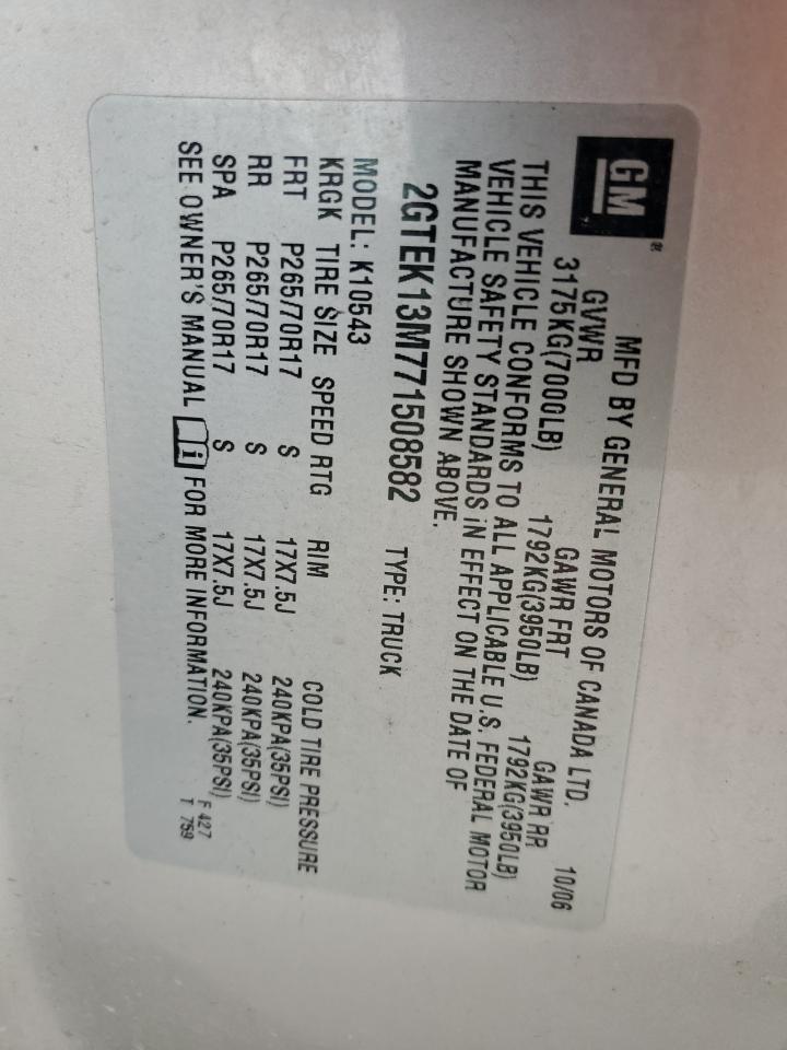 2007 GMC Sierra VIN 2GTEK13M771508582 Copart auction photo, front end damage thumbnail 14