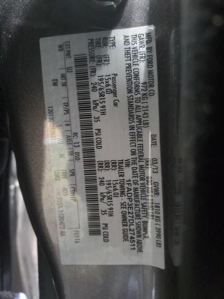 2013 Ford Focus VIN 1FADP3E27DL274511 Copart auction photo, all over damage thumbnail 12