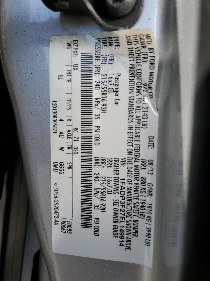 2014 Ford Focus VIN 1FADP3F27EL149914 Copart auction photo, minor dent/scratches damage thumbnail 12