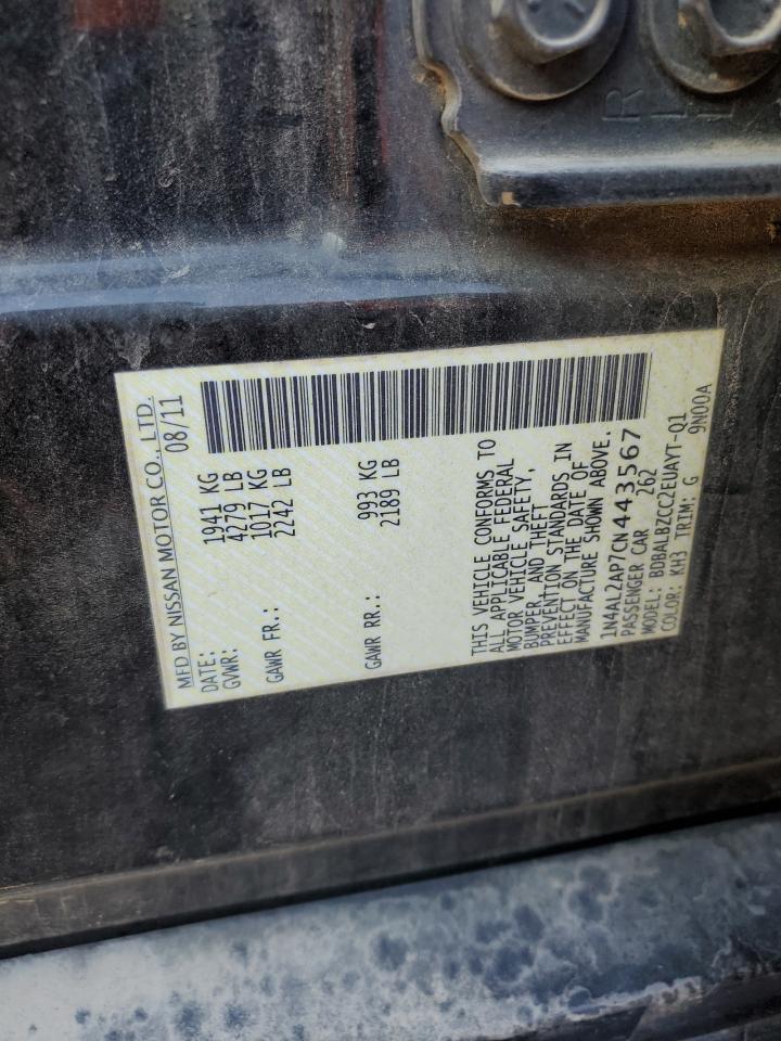 2012 Nissan Altima VIN 1N4AL2AP7CN443567 Copart auction photo, rear end damage thumbnail 12