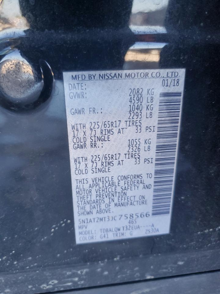 2018 Nissan Rogue VIN 5N1AT2MT3JC758566 Copart auction photo, front end / rear end damage thumbnail 13