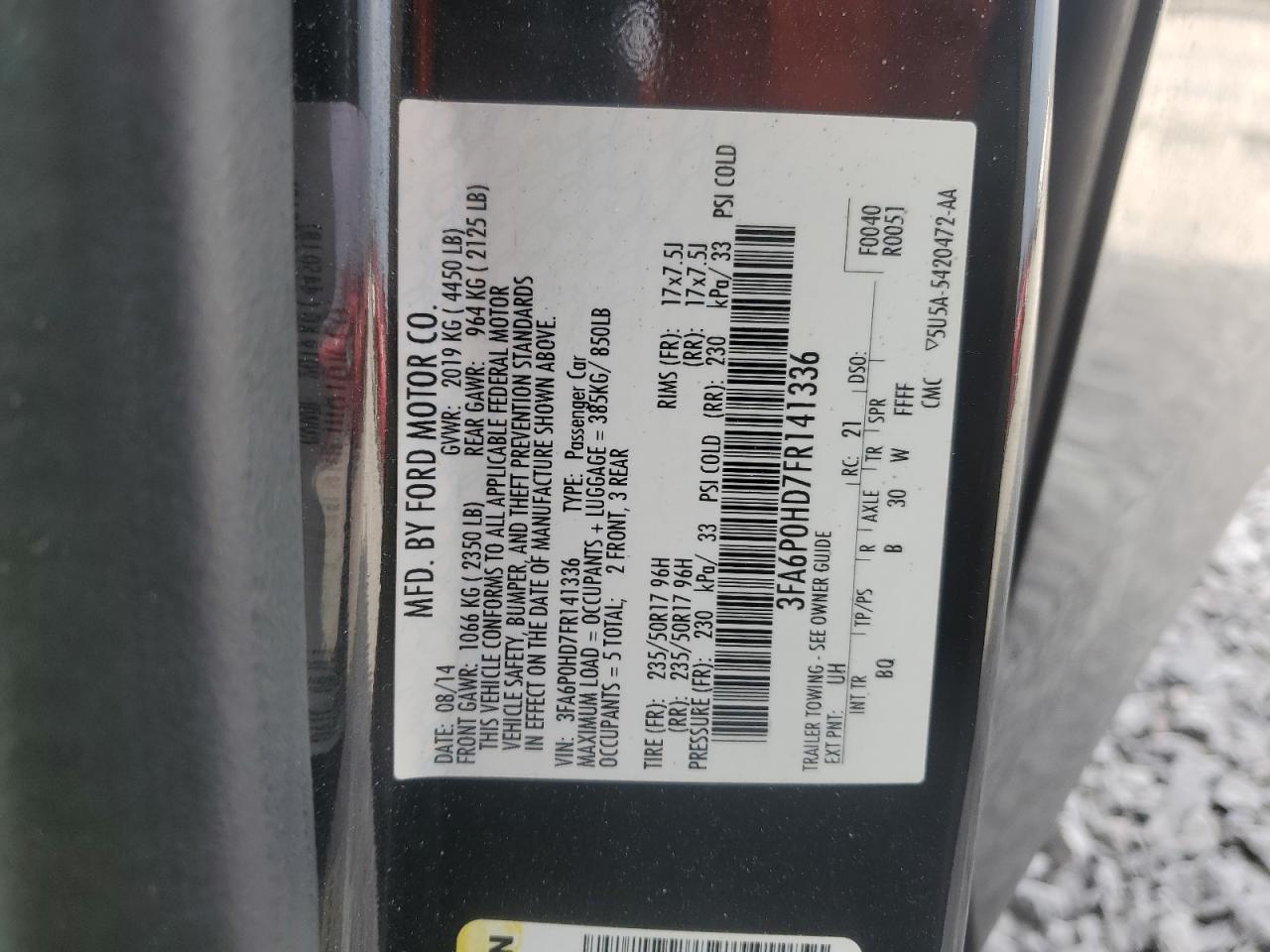 2015 Ford Fusion VIN 3FA6P0HD7FR141336 Copart auction photo, front end damage thumbnail 15