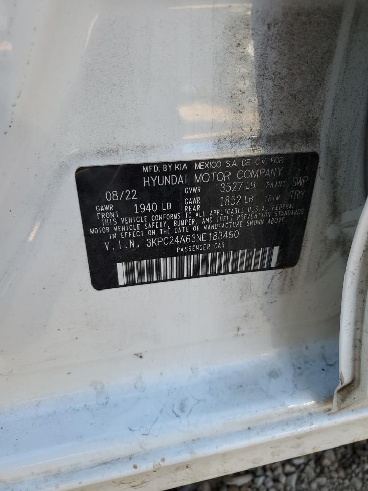 2022 Hyundai Accent VIN 3KPC24A63NE183460 Copart auction photo, front end / undercarriage damage thumbnail 14