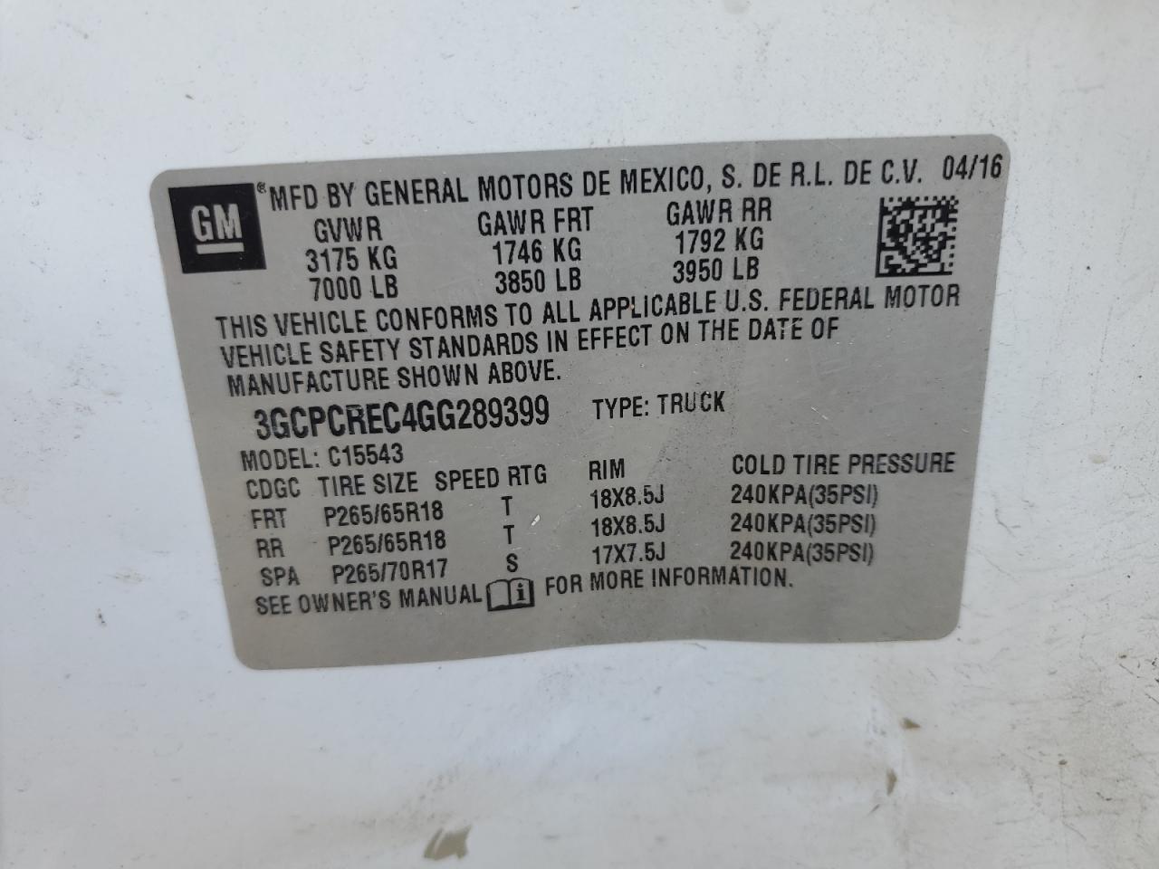 2016 Chevrolet Silverado VIN 3GCPCREC4GG289399 Copart auction photo, side damage thumbnail 12