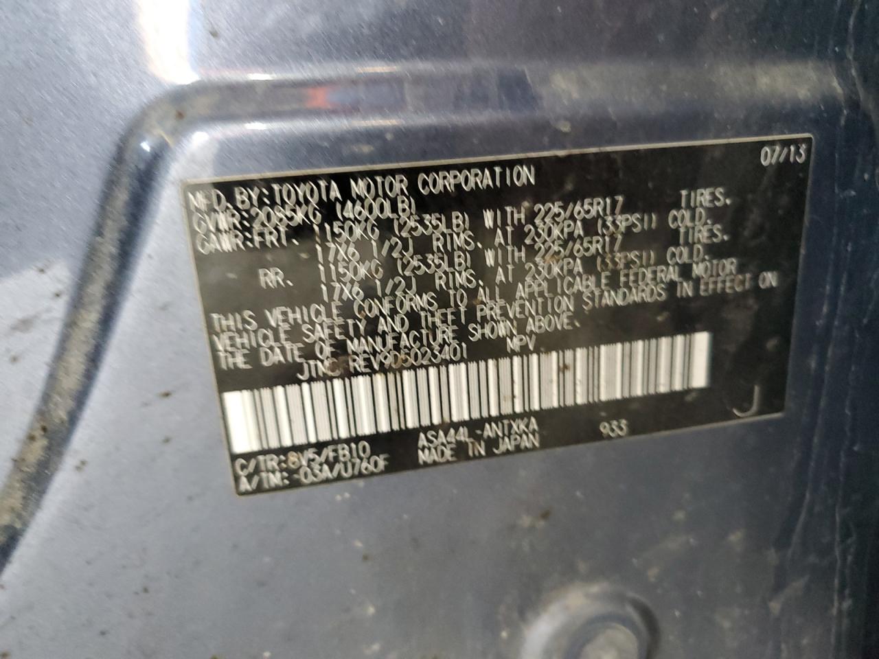 2013 Toyota RAV 4 VIN JTMBFREV9D5023401 Copart auction photo, rear end / minor dent/scratches damage thumbnail 14