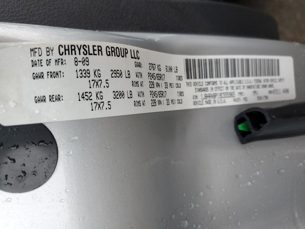 2009 Jeep Grand Cherokee VIN 1J8HR48P19C555965 Copart auction photo, rear end / hail damage thumbnail 13