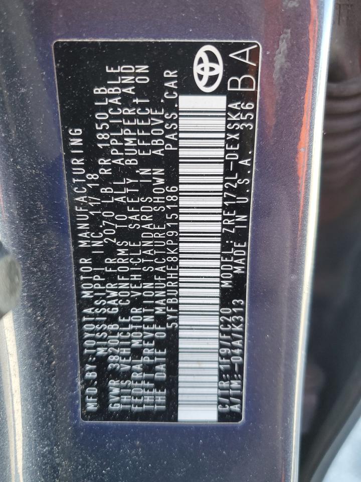 2019 Toyota Corolla VIN 5YFBURHE8KP915186 Copart auction photo, front end damage thumbnail 13