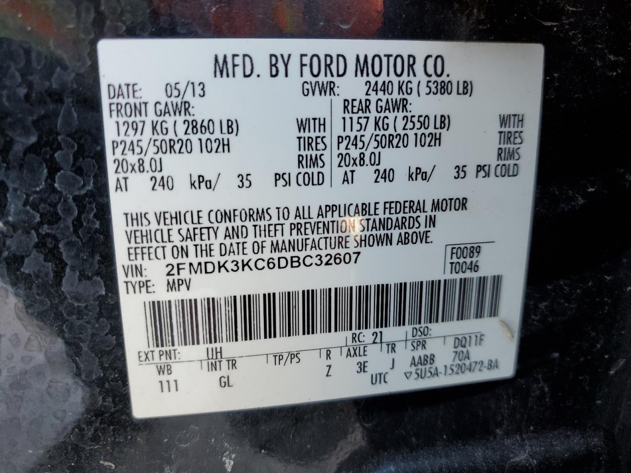 2013 Ford Edge VIN 2FMDK3KC6DBC32607 Copart auction photo, front end damage thumbnail 13