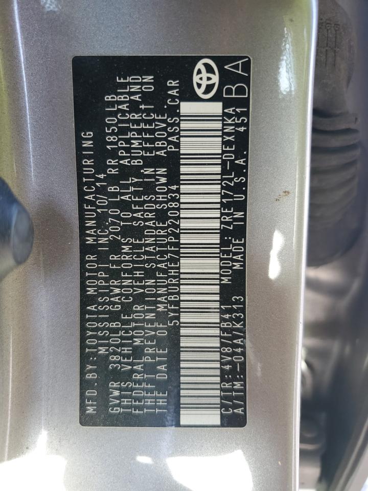 2015 Toyota Corolla VIN 5YFBURHE7FP220834 Copart auction photo, front end / side damage thumbnail 12