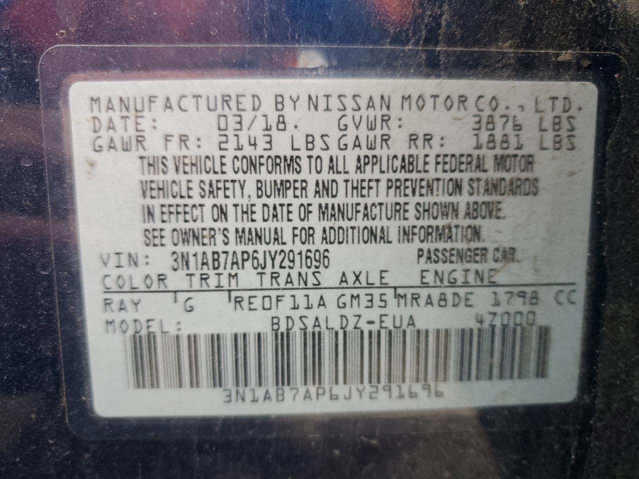 2018 Nissan Sentra VIN 3N1AB7AP6JY291696 Copart auction photo, rear end / minor dent/scratches damage thumbnail 13