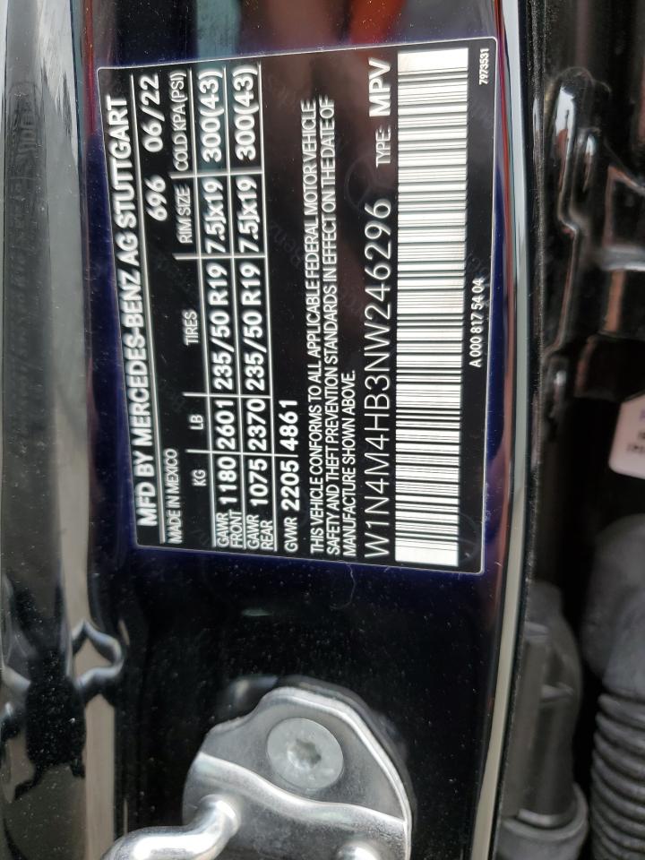 2022 Mercedes-Benz GLB VIN W1N4M4HB3NW246296 Copart auction photo, rear end damage thumbnail 13