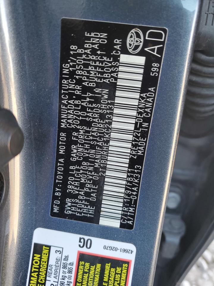 2019 Toyota Corolla VIN 2T1BURHE1KC213131 Copart auction photo, rear end damage thumbnail 13