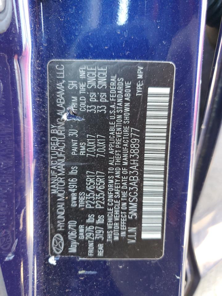 2010 Hyundai Santa Fe VIN 5NMSG3AB3AH388977 Copart auction photo, front end damage thumbnail 13