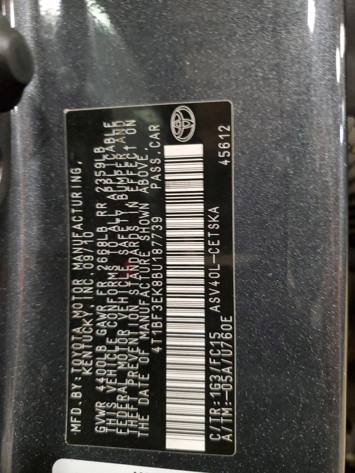 2011 Toyota Camry VIN 4T1BF3EK8BU187739 Copart auction photo, side / rear end damage thumbnail 12