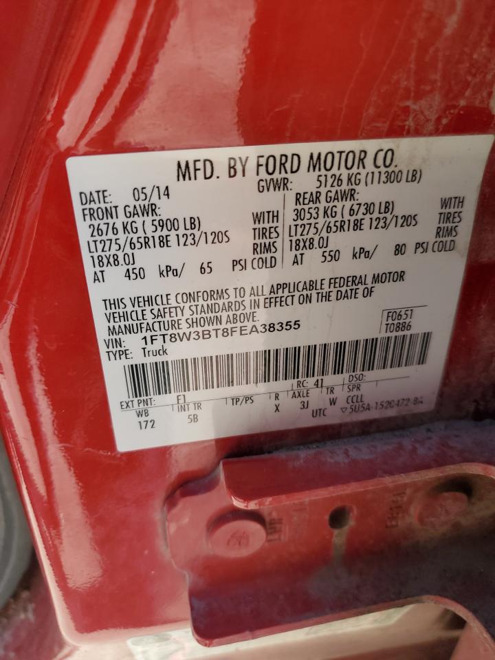 2015 Ford F350 VIN 1FT8W3BT8FEA38355 Copart auction photo, rear end damage thumbnail 12