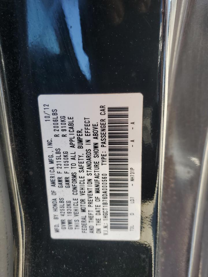 2013 Honda Accord VIN 1HGCT1B76DA000560 Copart auction photo, side / rear end damage thumbnail 12