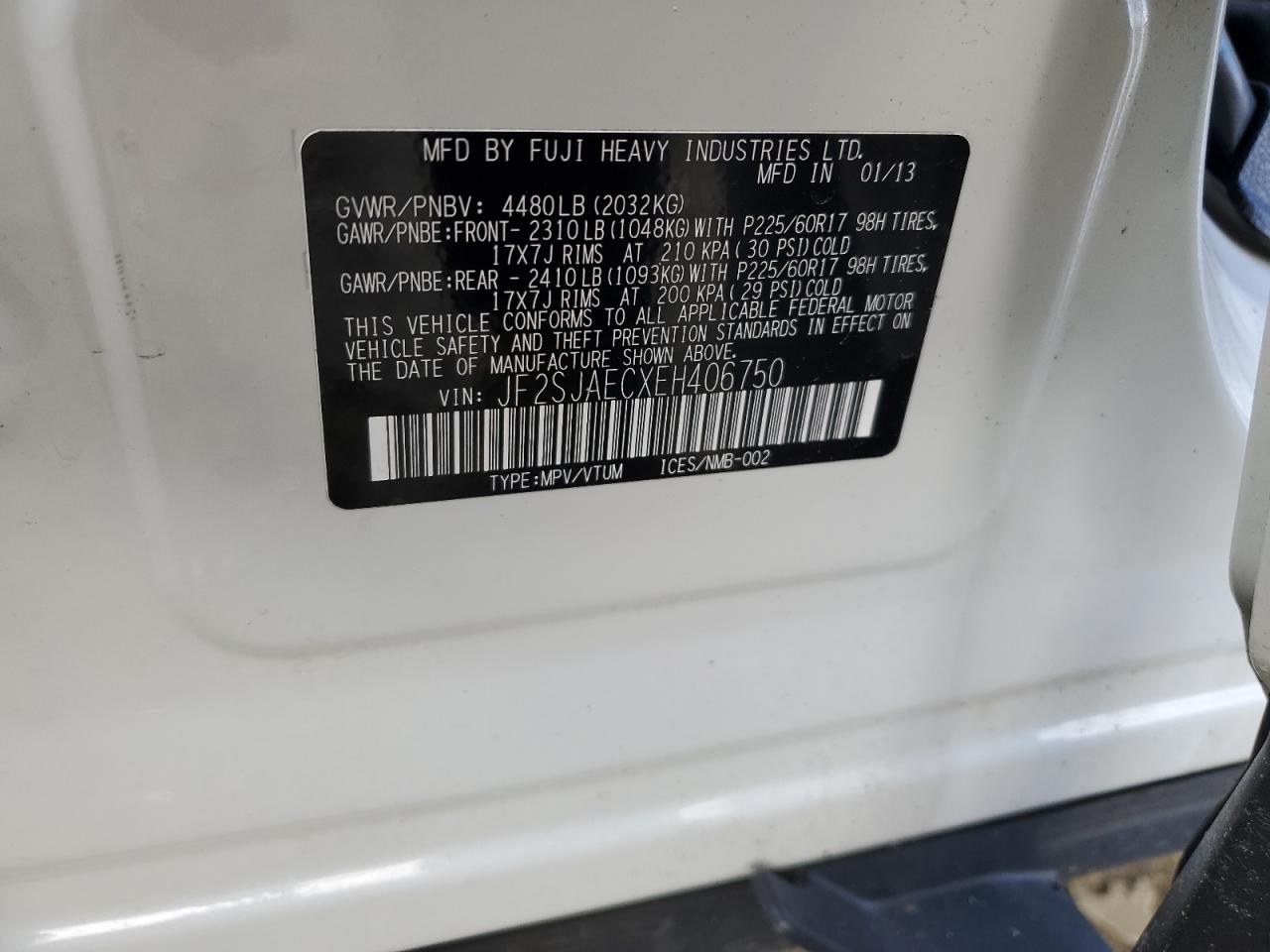 2014 Subaru Forester VIN JF2SJAECXEH406750 Copart auction photo, frame damage / side damage thumbnail 15