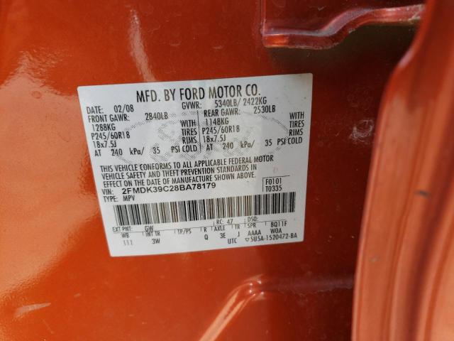 2008 Ford Edge VIN 2FMDK39C28BA78179 Copart auction photo, front end / minor dent/scratches damage thumbnail 13