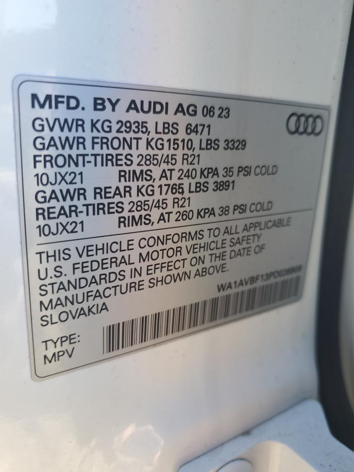 2023 Audi Q8 VIN WA1AVBF13PD036909 Copart auction photo, front end damage thumbnail 14