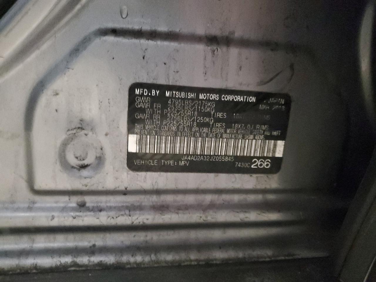 2018 Mitsubishi Outlander VIN JA4AD2A32JZ055845 Copart auction photo, rear end / undercarriage damage thumbnail 13