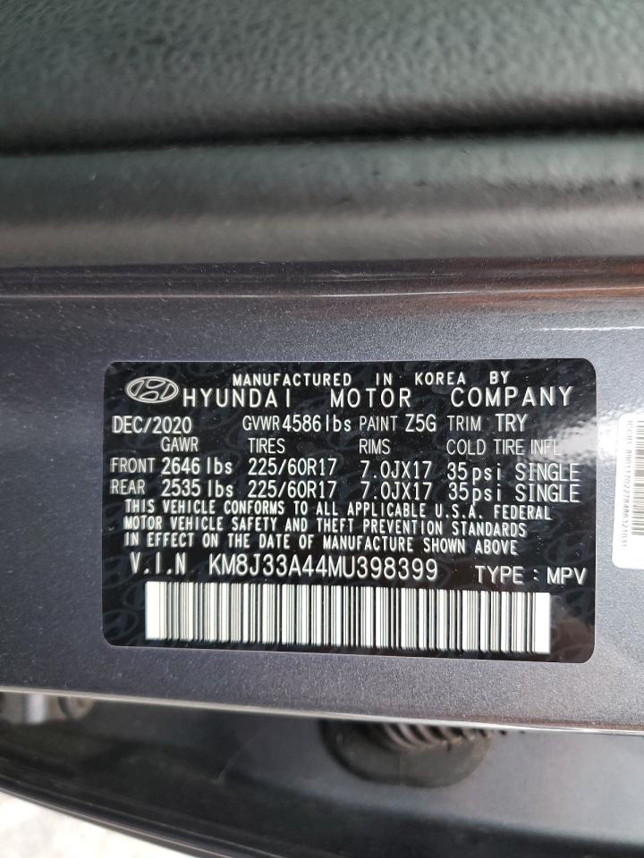 2021 Hyundai Tucson VIN KM8J33A44MU398399 Copart auction photo, rear end / front end damage thumbnail 15