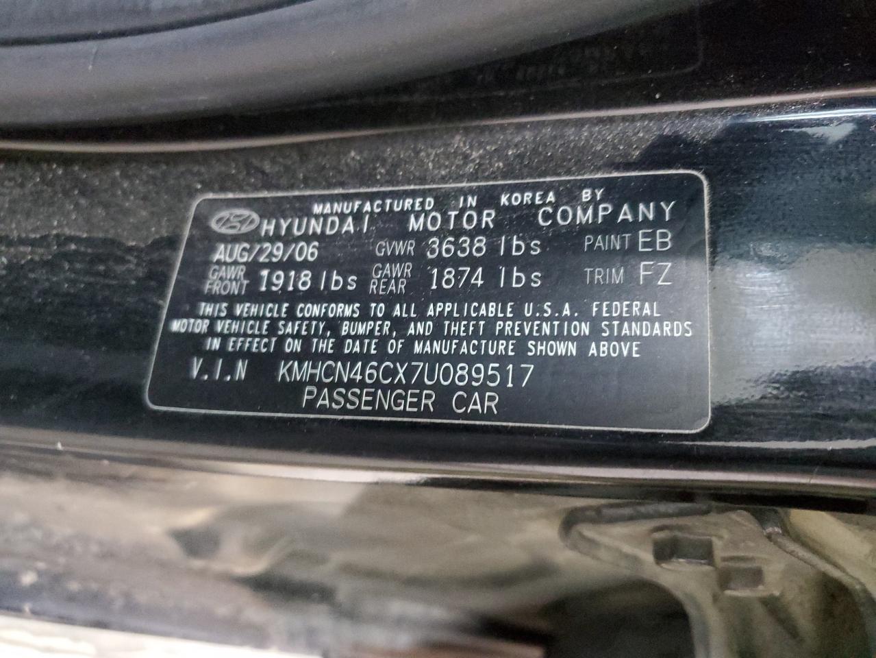 2007 Hyundai Accent VIN KMHCN46CX7U089517 Copart auction photo, front end / side damage thumbnail 13