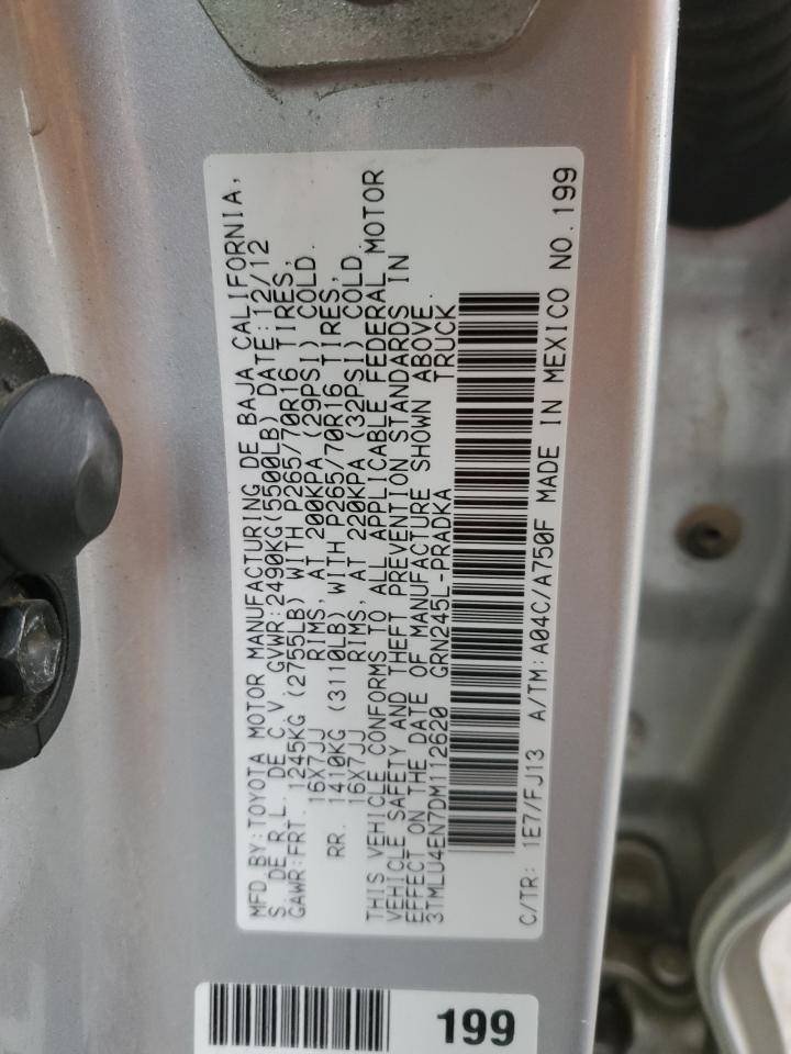 2013 Toyota Tacoma VIN 3TMLU4EN7DM112620 Copart auction photo, front end / side damage thumbnail 12