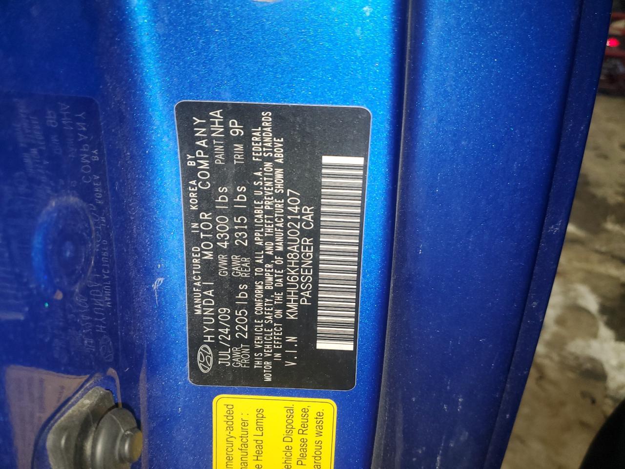 2010 Hyundai Genesis VIN KMHHU6KH8AU021407 Copart auction photo, rear end damage thumbnail 13