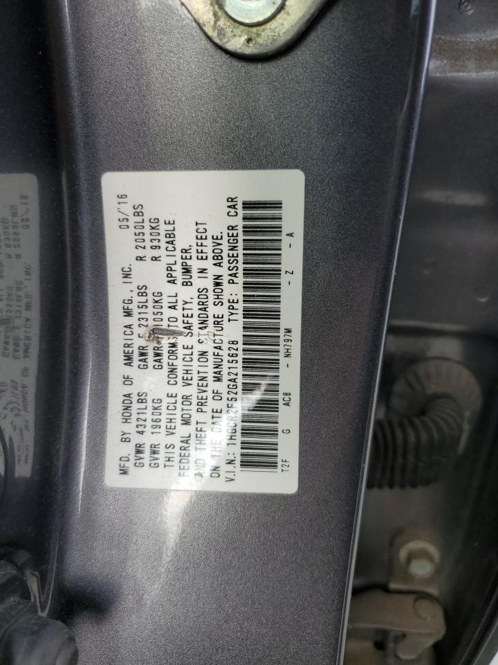 2016 Honda Accord VIN 1HGCR2F52GA215628 Copart auction photo, front end damage thumbnail 13
