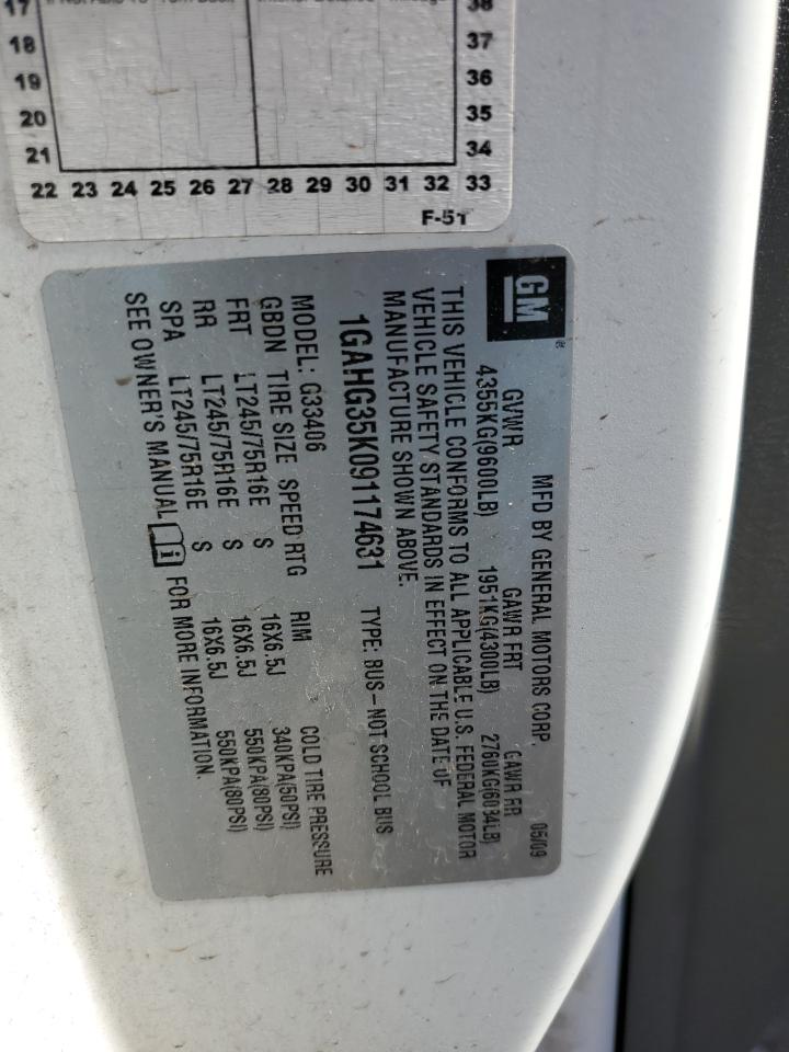 2009 Chevrolet Express VIN 1GAHG35K091174631 Copart auction photo, front end / side damage thumbnail 15