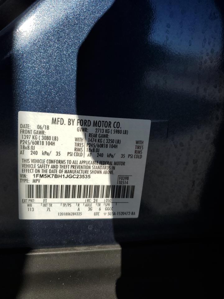 2018 Ford Explorer VIN 1FM5K7BH1JGC23535 Copart auction photo, side damage thumbnail 14