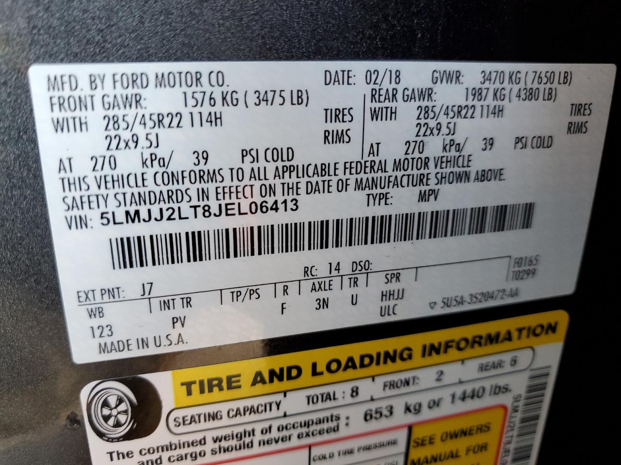 2018 Lincoln Navigator VIN 5LMJJ2LT8JEL06413 Copart auction photo, side / rear end damage thumbnail 15