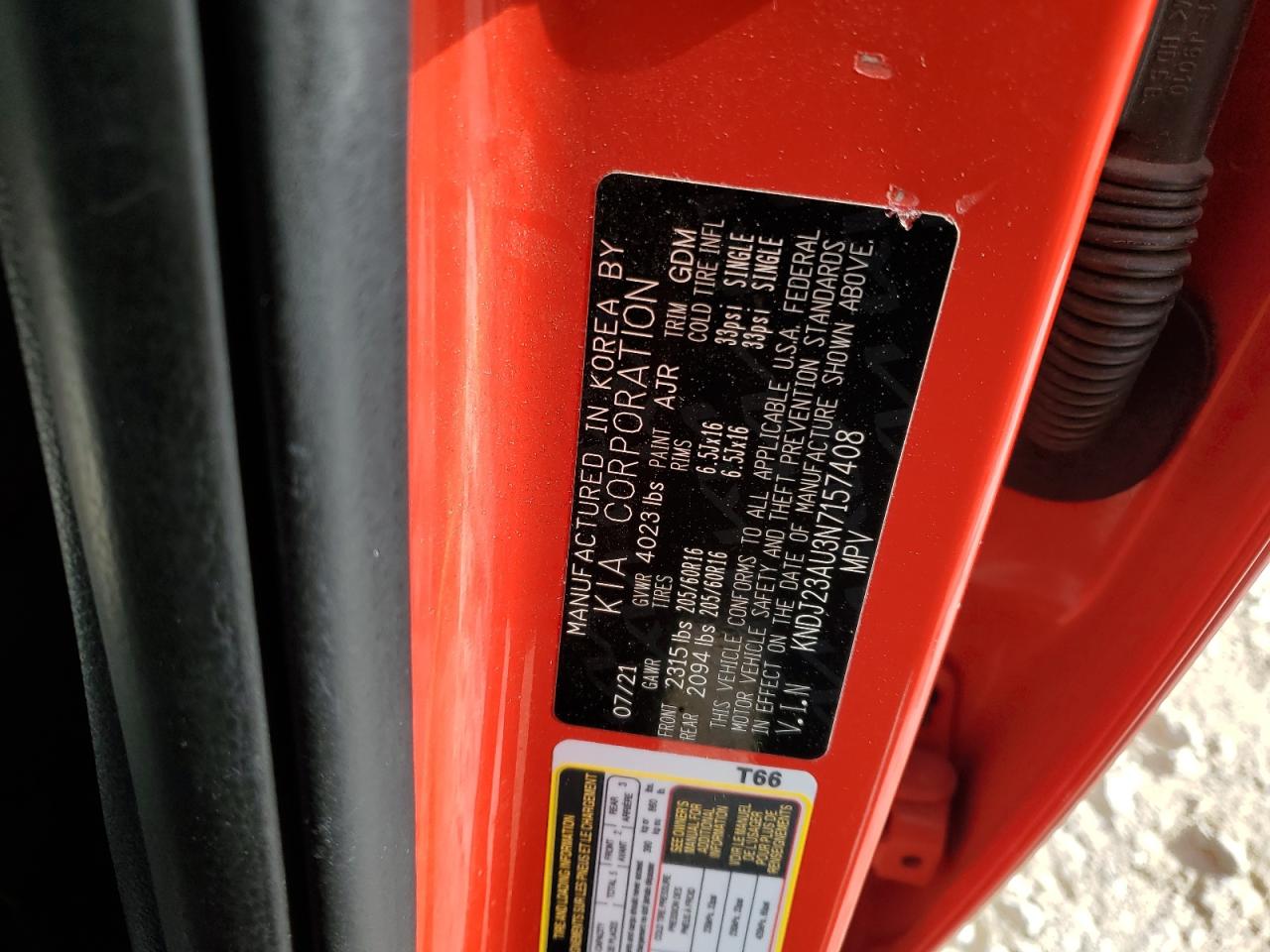 2022 KIA Soul VIN KNDJ23AU3N7157408 Copart auction photo, front end damage thumbnail 13