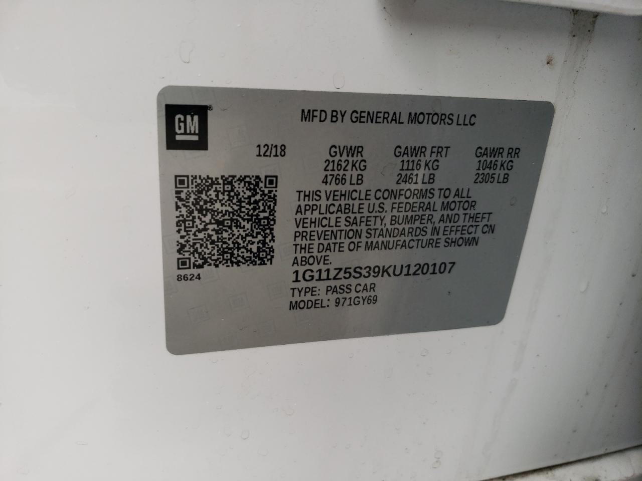 2019 Chevrolet Impala VIN 1G11Z5S39KU120107 Copart auction photo, vandalism / front end damage thumbnail 14