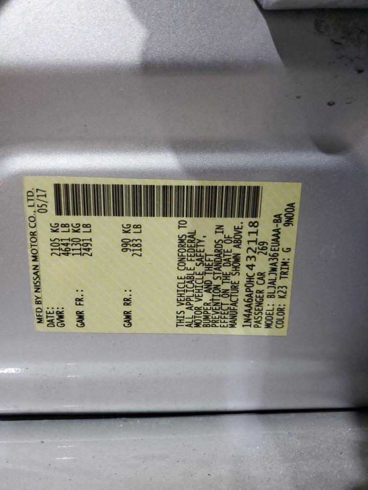 2017 Nissan Maxima VIN 1N4AA6AP0HC432118 Copart auction photo, side / rear end damage thumbnail 14