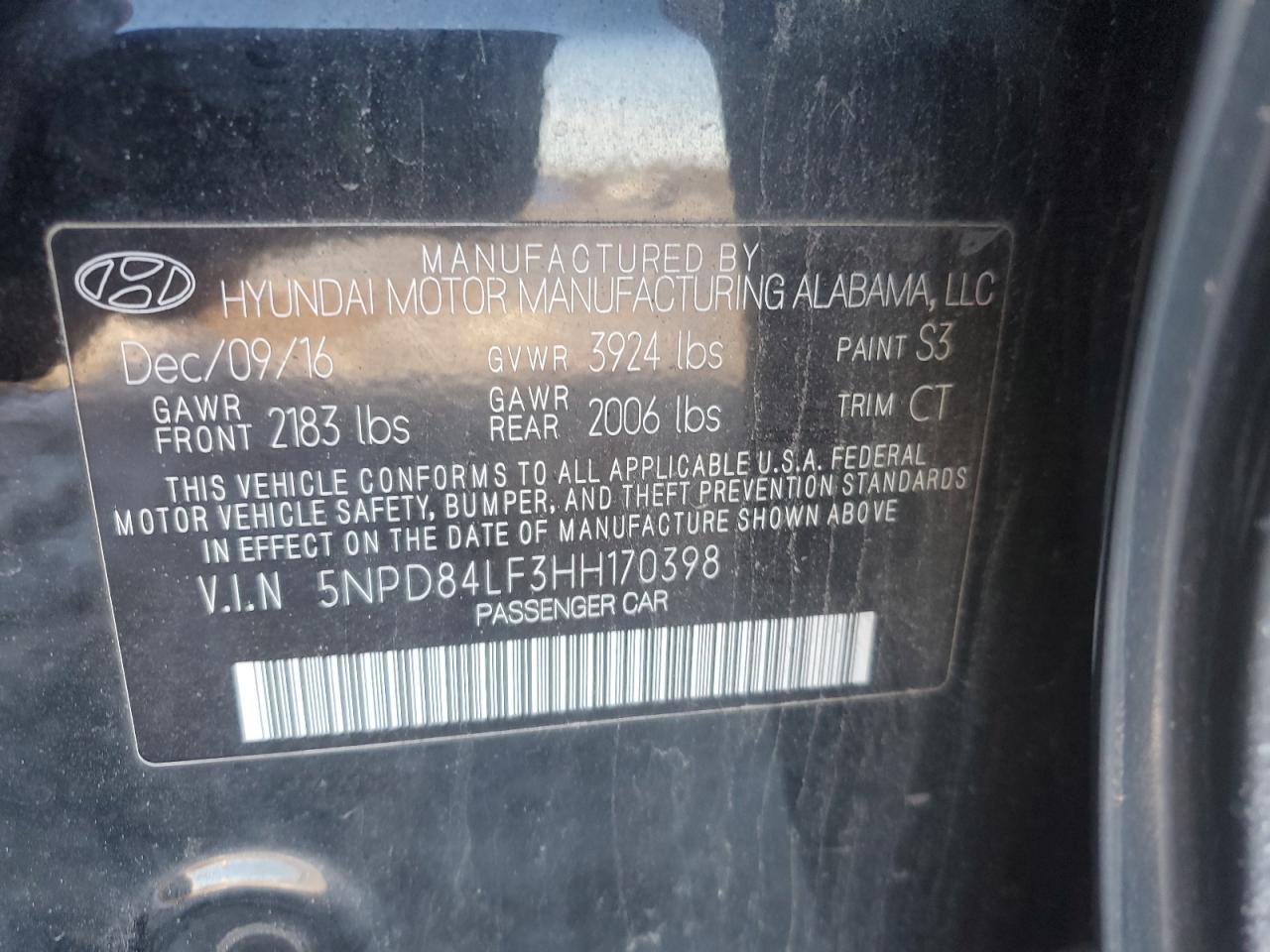 2017 Hyundai Elantra VIN 5NPD84LF3HH170398 Copart auction photo, front end damage thumbnail 13