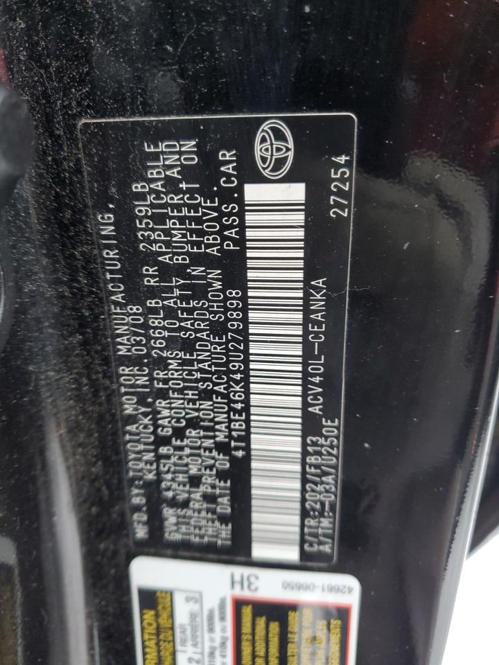 2009 Toyota Camry VIN 4T1BE46K49U279898 Copart auction photo, front end / side damage thumbnail 12