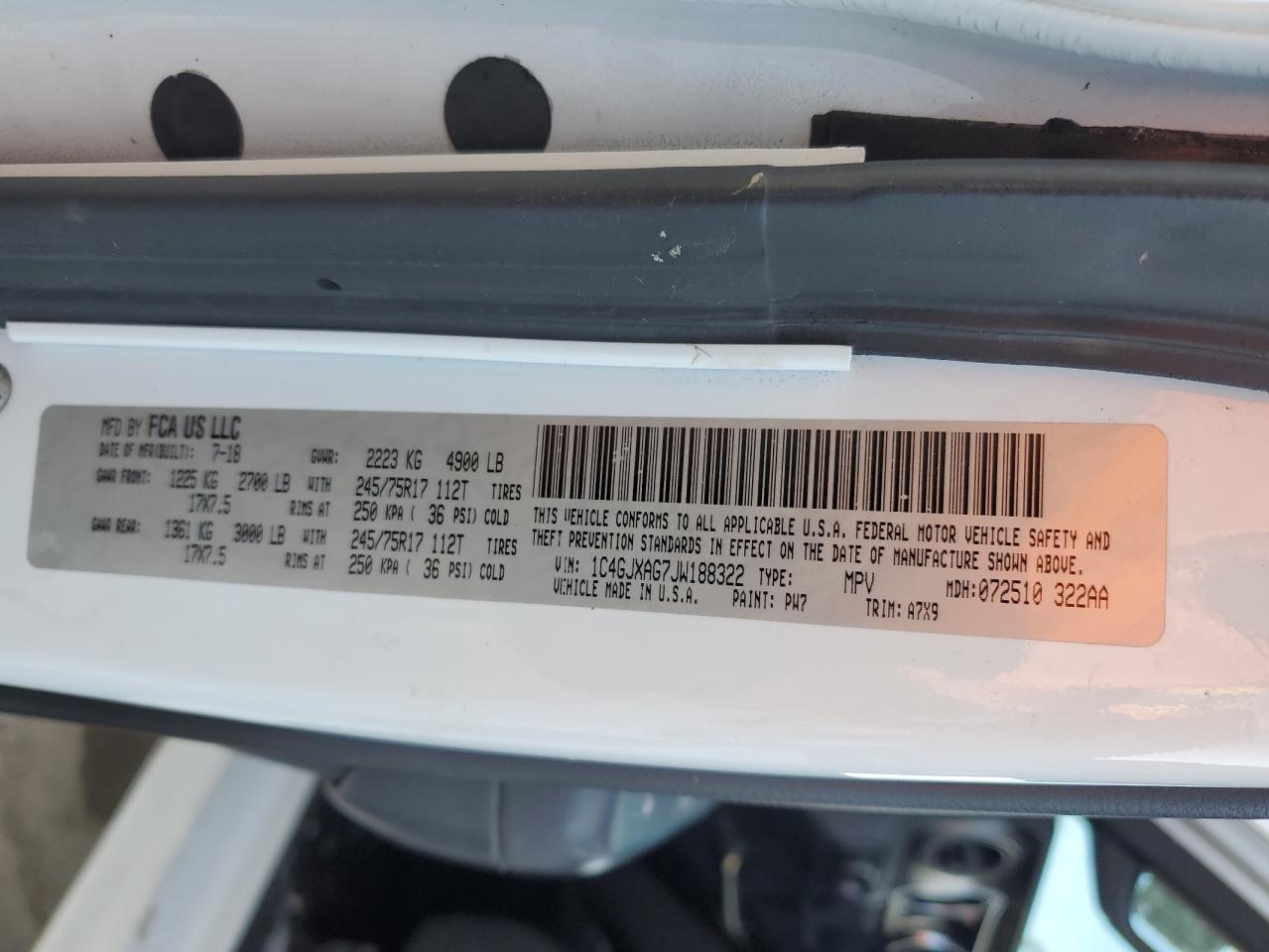 2018 Jeep Wrangler VIN 1C4GJXAG7JW188322 Copart auction photo, all over damage thumbnail 15