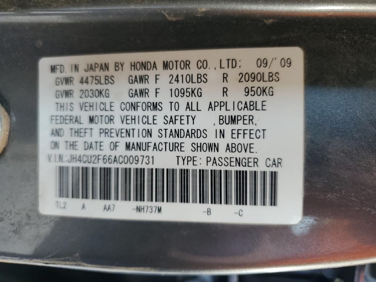 2010 Acura TSX VIN JH4CU2F66AC009731 Copart auction photo, front end / side damage thumbnail 12