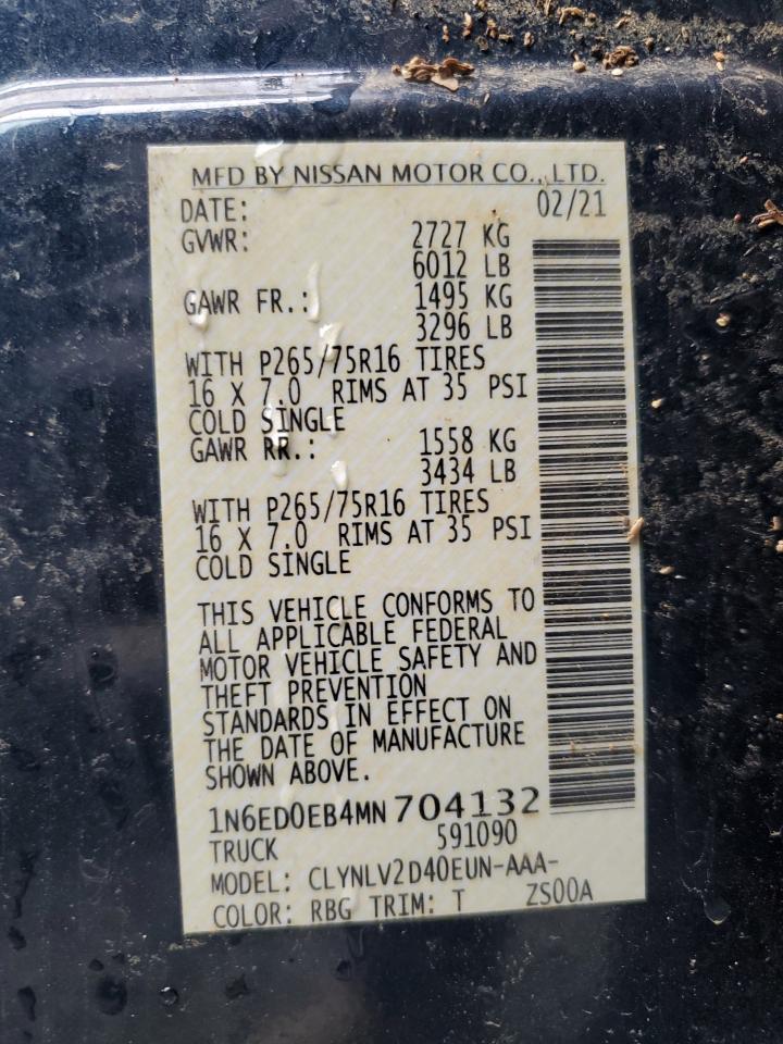 2021 Nissan Navara (Frontier) VIN 1N6ED0EB4MN704132 Copart auction photo, water/flood / minor dent/scratches damage thumbnail 13