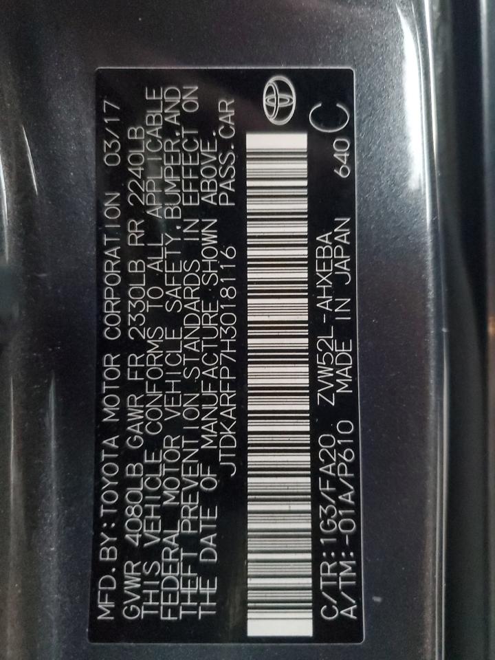 2017 Toyota Prius VIN JTDKARFP7H3018116 Copart auction photo, all over / rear end damage thumbnail 14